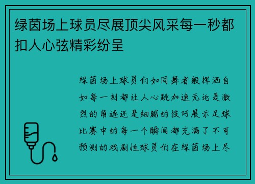 绿茵场上球员尽展顶尖风采每一秒都扣人心弦精彩纷呈